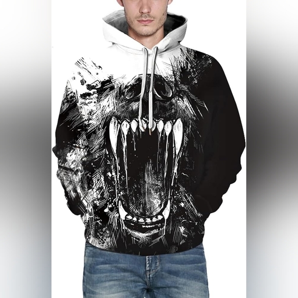 New Men's Graphic Drawstring Hoodie Sweater Multiple Sizes - Picture 4 of 5